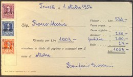 ITALIA - REVENUE Ovpt. On RICEVUTA - TRIESTE - 1954 - Fiscali