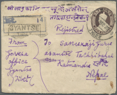 Tibet: 1921-28: Three Registered Covers From GYANTSE, Tibet To Nepal Franked With British Indian Adhesives, I.e. 1921 Po - Andere-Azië