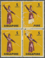 Singapur: 1968, Dancer 5 C., A Block-4 With Paper Fold Making Bottom Half Of Shirt And "SINGA.." Disappearing. - Singapore (...-1959)