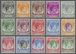 Singapur: 1949/1952, KGVI Definitives Perf. 17½ X 18 Part Set With 15 Different Values Incl. $1 To $5, Mint Light - Singapore (...-1959)