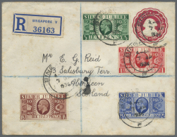 Singapur: 1936, UK Silver Jubilee 1/2d, 1d, 1 1/2d And 2 1/2d Tied "SINGAPORE 7 AP 1936" To Egypt Stationery Envelope (m - Singapore (...-1959)