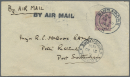 Singapur: 1926 (21.8.), Straits Settlements KGV 4c. Violet Single Use On Airmail Cover From Singapore Cancelled 23rd Aug - Singapore (...-1959)