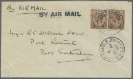 Singapur: 1926 (21.8.), Straits Settlements KGV 2c. Brown Horiz. Pair Used On Airmail Cover From Singapore Cancelled 23r - Singapore (...-1959)