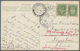Singapur: 1907, Incoming Mail, Norway, 5 Oe. Tied "SANDEFJORD 8.XII.06" To Ppc To Norwegian Ship At Shanghai/China And F - Singapore (...-1959)