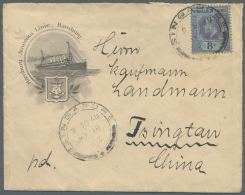 Singapur: 1903, KEVII 8 C. Tied "SINGAPORE MY 18 1903" To Small Size Illustrated HAPAG-cover To Tsingtau/China, On Rever - Singapore (...-1959)