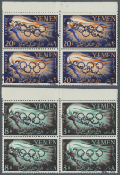 Jemen - Königreich: 1962/65, 2 B./20 B. With Black Ovpt., Top Margin Blocks-4, Mint Never Hinged, 8 B. Partial Sepa - Yemen