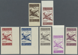 Libanon: 1953, Air Mail Issue Complete Set Of 8 Values On Cover To England And Six Imperf Color Trial Proofs Of 100p. In - Lebanon