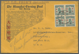 China: 1930, 1 C./3 C., A Block-4 Canc. "SHANGHAI 3.4.33" To Unsealed Printed Matter Illustrated Envelope "The Shahghai - Brieven En Documenten
