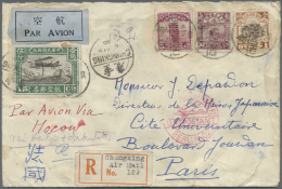 China: 1929, Airmail 30 C. W. Hall Of Classics $1 Etc. As $1.40 Franking Tied Bisected Bilingual "CHUNGKING 6 SEPT 30" T - Brieven En Documenten