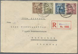 China: 1923, Reaper 13 C., 15 C., 16 C., 20 C. Tied "SHANGHAI 4.11.32" To Registered Cover Via Siberia To Munich/Germany - Covers & Documents