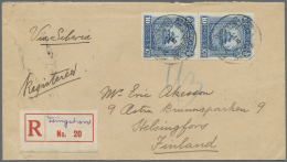 China: 1923, Constitution 10 C. Pair Tied Bilingual "TSINGCHOWFU 14.2.18" (Feb. 18, 1925) To Registered Cover To Finland - Brieven En Documenten