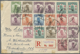China: 1923, Junk 1/2 C.-10 C.-ex (19, 9 Different) With Reaper 20 C. Tied "SHANGHAI 5.10.31" To Registered Cover Via Si - Covers & Documents