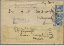 China: 1913, Junk 10 C. (strip-3) Tied Boxed Bilingual "KULING 7.6.28" (June 28, 1918) To Registered Cover To Petrograd/ - Covers & Documents