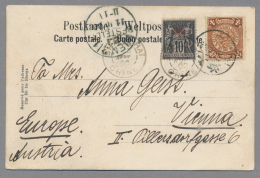 China: 1900, Ansichtskarte (Exekutionsszene) Mit Doppelfrankatur 4c. China Mit Franz. Post In China, Nach Wien, Mit Ank. - 1912-1949 République