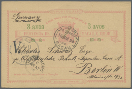 Macau - Ganzsachen: 1897, Card 3 Avos/20 R. Provisorio Canc. "MACAU 16 MAR 98" Via "HONG KONG C" To Berlin/Germany W. Ap - Postal Stationery