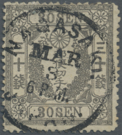 Japan: 1874, Cherry Blossoms 30 Sen Grey Canc. Full Strike Large Early FM "NAGASAKI MAR 8 6 P.M.", Reverse Top Margin Ti - Used Stamps