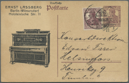 Thematik: Musik-Musikinstrumente / Music Instruments: 1921, Dt. Reich. Geschäfts-Postkarte 15 Pf Germania "Ernst La - Musica