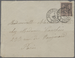 China: 1894, Dowager 3 Ca. Tied Blue Seal "Tientsin" To Reverse Of Small Envelope (file Bend At Left) W. Blue Customs Da - 1912-1949 Republiek