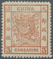 China: 1883, Large Dragon Thick Paper 3 Ca. Red, Mint Never Hinged (Michel Cat. 700.-) - 1912-1949 Republik