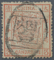 China: 1878, Large Dragon Thin Paper 3 Ca. Red Canc. Full Strike Large Seal "Yentai". - Other & Unclassified