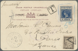 Ceylon / Sri Lanka: 1902: Postal Stationery Cut-out 5c. Blue Tried To Use On Picture Postcard From Ragamo Camp To France - Sri Lanka (Ceylan) (1948-...)