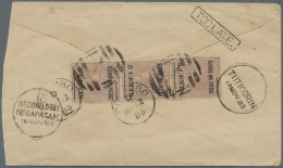 Ceylon / Sri Lanka: 1885 (ca.) 5 C./8 C., One Strip-of 3 Each Canc. "A" Resp. "COLOMBO" On Reverse Of Two Covers To Neja - Sri Lanka (Ceylon) (1948-...)