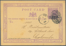 Ceylon / Sri Lanka: 1885, 2 1/2 C. On 2 C. Postal Stationery Card, Two Different Overprint Card, Used As Local Card From - Sri Lanka (Ceylan) (1948-...)