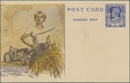 Birma / Burma / Myanmar: 1938 Pre-printed Postal Stationery Card 6p. Blue Showing A Harvest Scene On Front's Left And Na - Myanmar (Birmanie 1948-...)