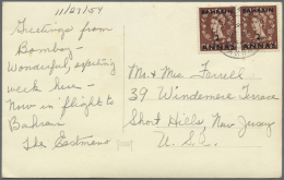 Bahrain: 1954, QEII 2 A./2 1/2d (pair) Tied "BAHRAIN 2 DE 54" To Surface Mail Ppc To USA. - Bahrein (1965-...)