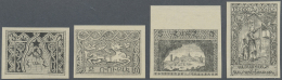 Armenien: 1921, 2 R, 3 R, 5 R And 10.000 R, Four Imperforated Black Proofs, Issued Without Gum, Rare! - Armenien