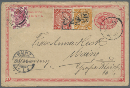 China - Ganzsachen: 1897, Card ICP Uprated Coiling Dragons 1 C., 2 C. Canc. Boxed "Kayinchow/Post Office" Via "SWATOW 19 - Andere & Zonder Classificatie