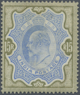 Indien: 1902-11 KEVII. 15r. Blue & Olive-brown, Mint Lightly Hinged, Reperforated At Right But Still Fine Appearance - 1902-11 Koning Edward VII
