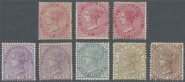 Indien: 1868/1876: Group Of 8 Different Queen Victoria Definitives, With 1868 8a. Rose Three Singles Of Different Shade, - 1882-1901 Keizerrijk