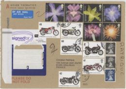 Grande Bretagne Flowers Fleurs Motos On Registered Letter - Ohne Zuordnung
