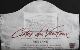 ETIQUETTE De VIN " CÔTES-du-VENTOUX " - Appel. Contrôlée - 12,5° - 75cl - Décollée B. état - Côtes Du Ventoux