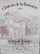 ETIQUETTE De VIN " CÔTES-du-VENTOUX 1995 " - Château De La Boissière - Appel. Contrôlée - 12° - 75cl - TB. état - Côtes Du Ventoux