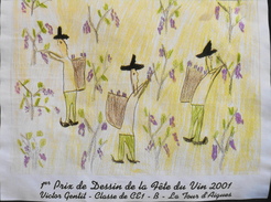 ETIQUETTE - 1er Prix De Dessin De La Fête Du Vin 2001 - Victor GENTIL - Classe De CE1-B- La Tour D'Aigues - Décollée BE - Dibujos De Niños