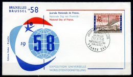 BE  Marcophilie  --  Obl. Mécanique / Machine   ---  EXPO 58  --   Journée Nationale Française / France  --  Pli - 1958 – Brüssel (Belgien)