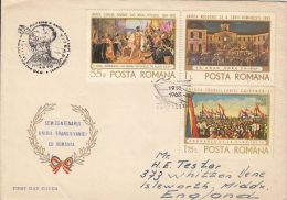 60059- TRANSYLVANIA AND WALLACHIA UNION ANNIVERSARY, COVER FDC, 1968, ROMANIA - FDC