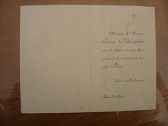 1905 Faire Part Naissance Jean De Vaissiere PARIS Rue Las Cases - Birth & Baptism