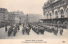 75-PARIS 12e-  DEPART POUR LE MAROC, LA COMPAGNIE DU 23° COLONIAL DEVANT LA GARE - Arrondissement: 12