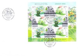 MOLDAVIA/ MOLDOVA/ MOLDAWIEN -  EUROPA 2016 -" ECOLOGIA - EL PENSAMIENTO VERDE - THINK GREEN".- FDC De La HOJITA BLOQUE - 2016