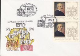 60197- BUCHAREST PHILATELIC EXHIBITION, 1848 REVOLUTION ANNIVERSARY, VASILE ALECSANDRI, SPECIAL COVER, 1998, ROMANIA - Cartas & Documentos