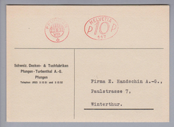 Schweiz Firmenfreistempel #117 Pfungen 1951-02-23 Schweiz.Decken-&Tuchfabriken Korresp.karte Nach Winterthur - Frankiermaschinen (FraMA)