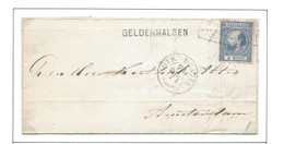 Nederland 1867 Compleet Treinbriefje Met Willem III  5 Cent ,Naamstempel Geldermalsen En Trein Takjestempel Utr:-Boxtel. - Lettres & Documents