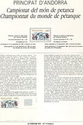 Andorre-1991-document De La Poste-championnat Du Monde De Pétanque ( N°9) - Lettres & Documents