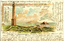 EARLY CHROMO VIGNETTE: GRUSS AUS NORDERNEY ~ STEAMER & LIGHTHOUSE ~ Pu1902 - Norderney