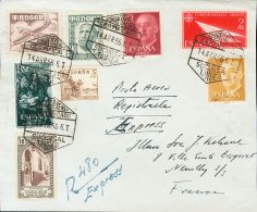 DEPENDENCIAS POSTALES ESPAÑOLAS. Tánger. SOBRE 161, 171 1956. 90 Cts Verde, 10 Pts Castaño Lila Y D - Marruecos Español