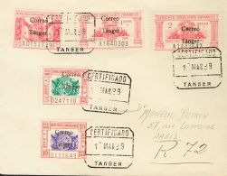 DEPENDENCIAS POSTALES ESPAÑOLAS. Tánger. SOBRE 142/46 1938. Serie Completa. Carta Filatélica Certif - Marocco Spagnolo