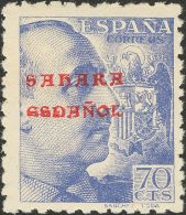 DEPENDENCIAS POSTALES ESPAÑOLAS. Sáhara. ** MNH 58t 70 Cts Azul. Variedad CON PIE DE IMPRENTA E IMPRESION - Sahara Espagnol